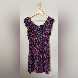Medium Fossil Navy A-line Dress All Over Red Purple Cherry Print